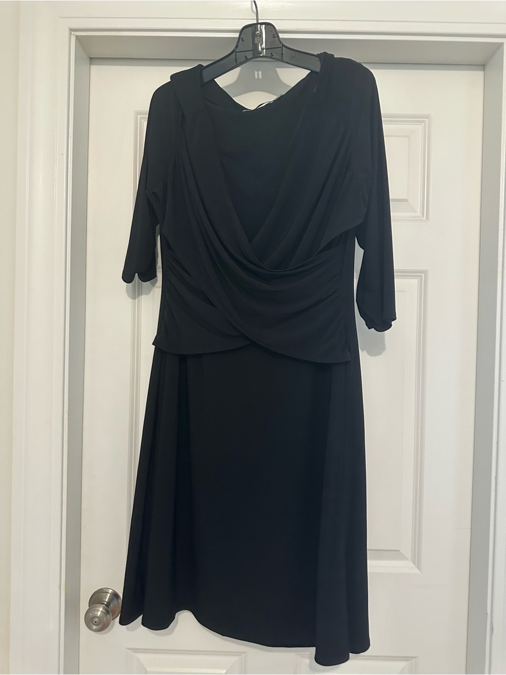 B-Slim Classic Black Draped Long-Sleeve Women’s Dress